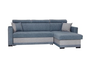 Mały narożnik tapicerowany MARCIN z pojemnikiem i funkcją spania do mieszkania – welur 230x155 cm